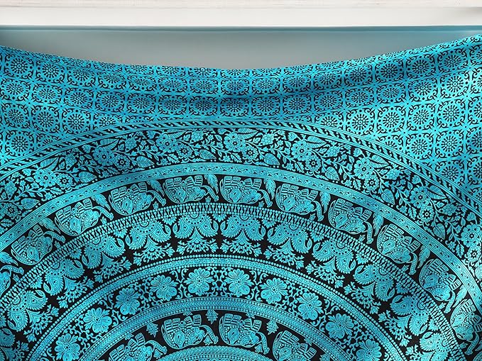 popular handicrafts queen mandala hippie tie dye psychedelic elephant tapestry wall hanging - indian maditation gypsy bohemian hippy dorm room decor tarqouise 81x88 inch