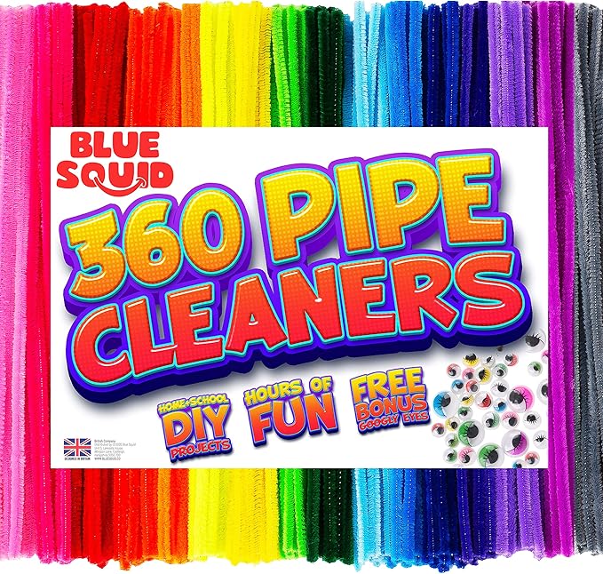 blue squid chenille stems pipe cleaners - 460-piece craft pack with 360 large stem pipe cleaner & 100 googly eyes - flexible long fuzzy sticks for diy arts & crafts, home & school art supplies
