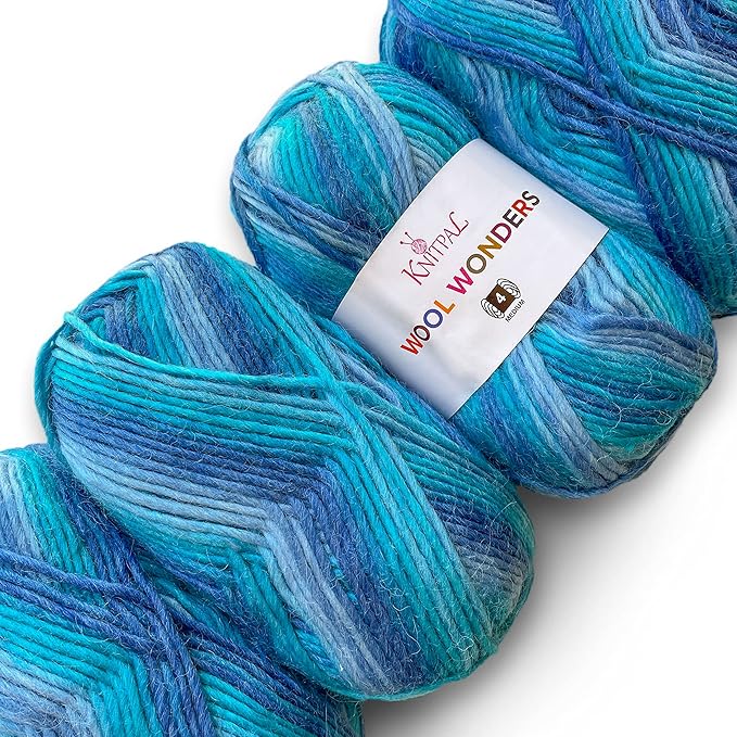 Wool Wonders Yarn for Crocheting, 4-Pack (640Yds / 400G), Free Patterns - Wool Yarn for Knitting - Aran/Heavy #4 Medium Worsted Weight - Blue Waters