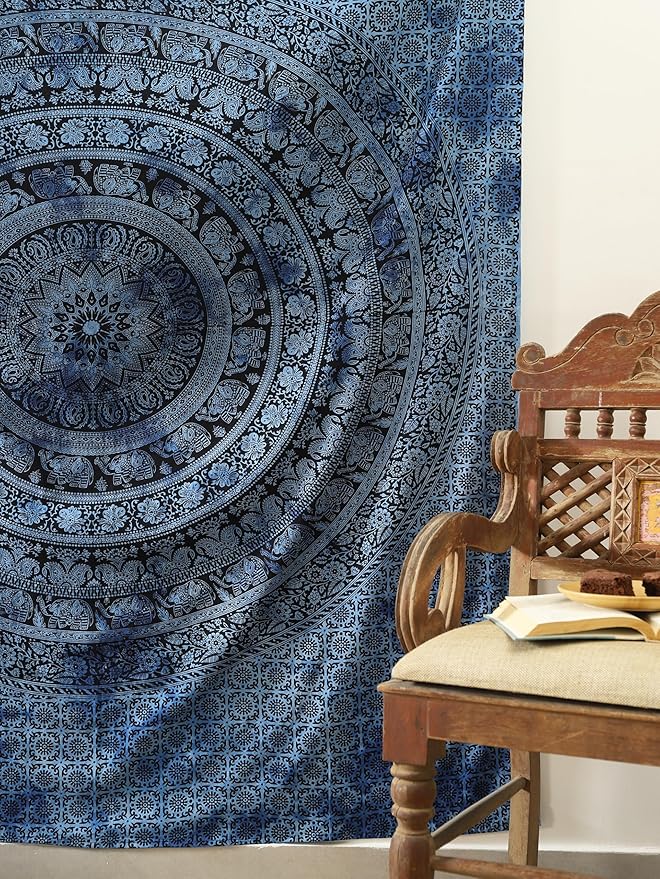 popular handicrafts mandala hippie tie dye psychedelic elephant tapestry wall hanging - indian maditation gypsy bohemian hippy dorm room decor blue 60x54 inch