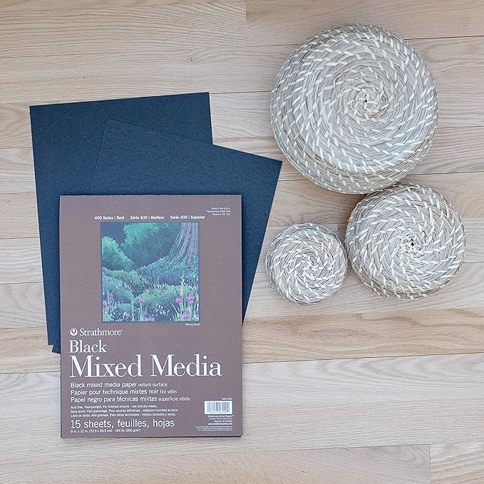 Strathmore 400 Series Mixed Media Paper, Black, Glue Bound Pad, 11x14 inches, 15 Sheets (184lb/300g) - Artist Paper for Adults and Students - Watercolor, Gouache, Graphite, Ink, Pencil, Marker