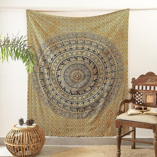 popular handicrafts mandala hippie tie dye psychedelic elephant tapestry wall hanging - indian maditation gypsy bohemian hippy dorm room decor yellow 60x54 inch