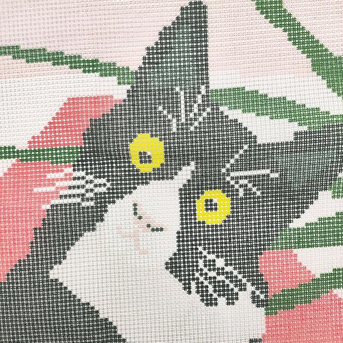 Howie's Needlepoint Needlepoint Kits for Adults, Pillow Front Cross Stitch Kit with Embroidery Pattern on Canvas, Yarn, 2 Needles and Instruction, 16 x 16inch(Cow Cat)