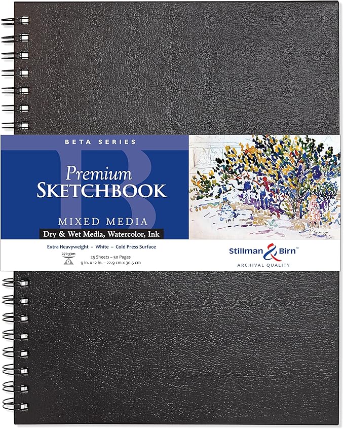 Stillman & Birn Beta Series Wirebound Sketchbook, 9" x 12", 270 gsm (Extra Heavyweight), White Paper, Cold Press Surface