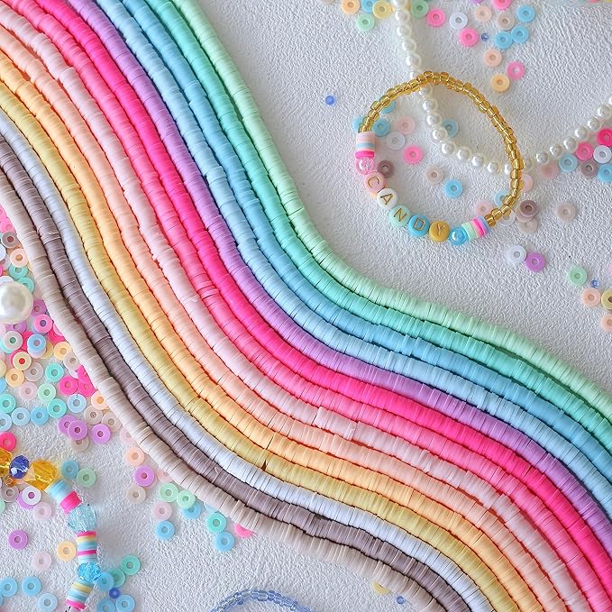 5000Pcs Clay Beads for Bracelets Making 14 Strands Polymer Clay Beads Disc Flat Heishi Beads Round Colorful Handmade Spacer Beads for Jewelry Making DIY Friendship Bracelet Necklace Earrings