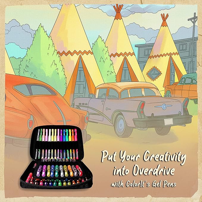 ColorIt Route 66 Adult Coloring Book, 50 Iconic Stops, Sights, and Signs Along America’s Main Street, Printed on Thick Paper with Spiral Binding, Hardback Book Cover, Perforated Edges, and Ink Blotter