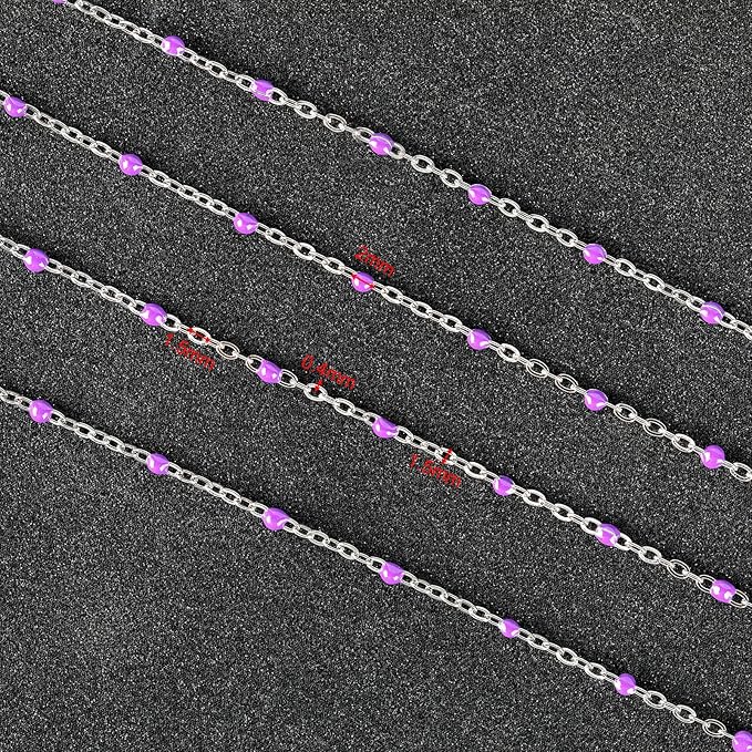 UMAOKANG 33ft Bead Chain for Jewelry Making Stainless Steel Cable Link Chain Spool Lavender Beaded Bracelet Chain with Open Jump Rings and Lobster Clasps